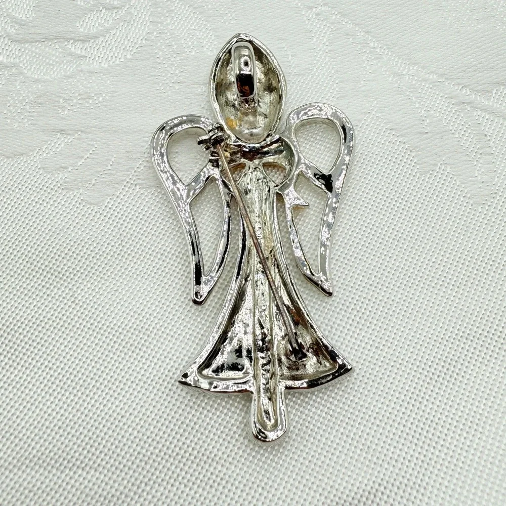 Vintage Silver and Gold Tone Angel Pin Brooch or Pendant w/ Ribbon
